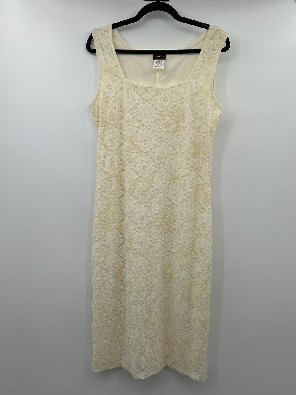 Sassy Cream Women’s Vintage Sleeveless Lace Dress Size L Fairy Glam Romantic